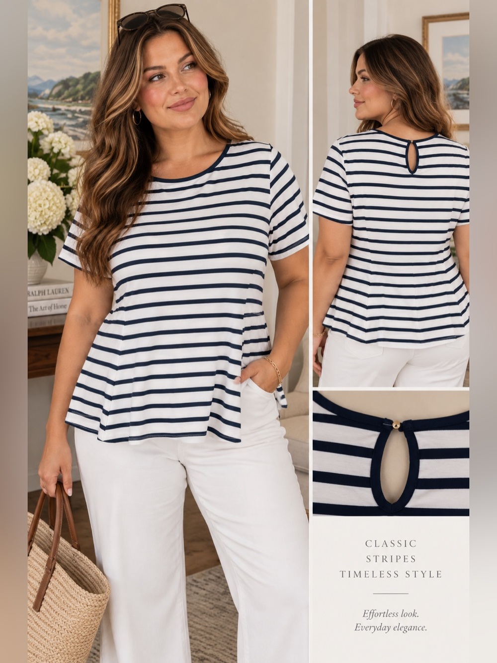 Lauren Ralph Lauren Striped Keyhole Shirt NWT